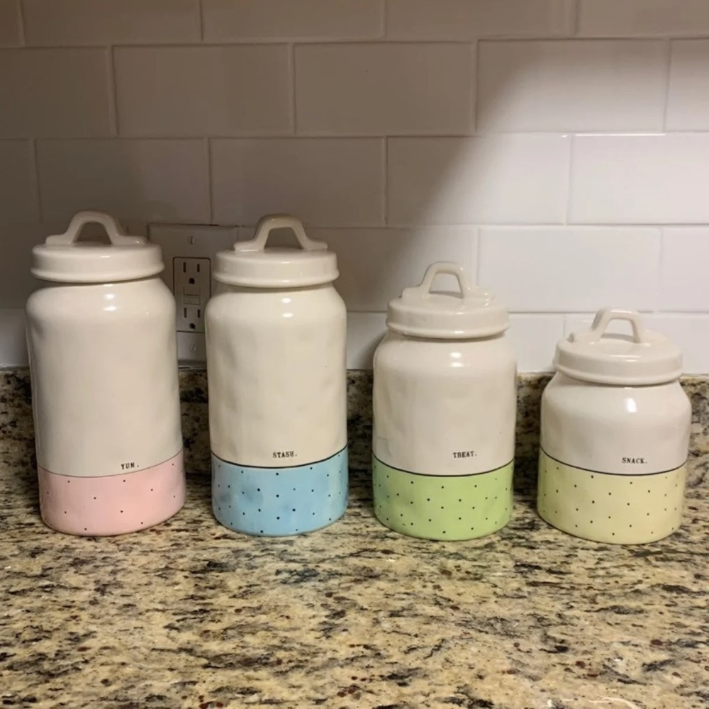 Rae Dunn polka dot canisters